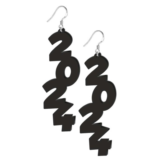 Akrylové NÁUŠNICE NEW YEAR 2024 plexi NEW YEAR čierne ČÍSLA čierne