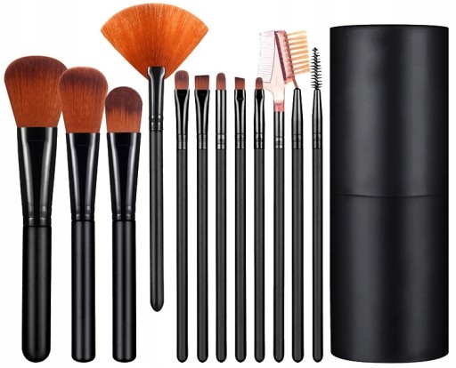 Profesionálna sada štetcov na make-up, 12 ks, čierne puzdro, PUDROVÉ ŠTETY