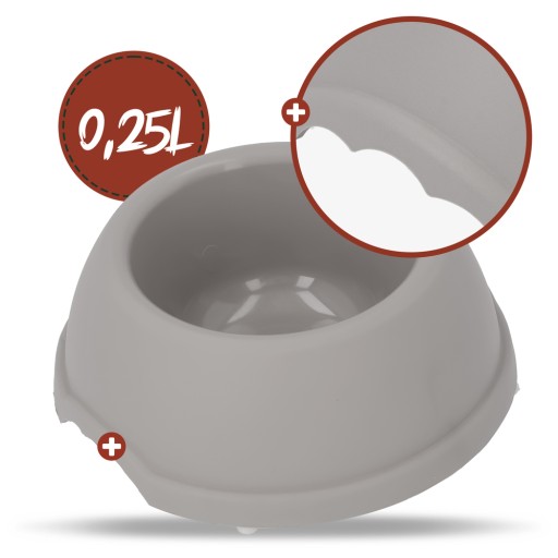 Plastová miska pre psov a mačky XS, 0,25L, šedá, priem 15 cm,