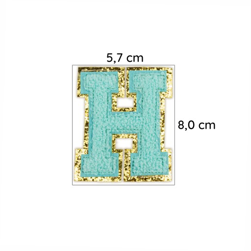 PATCH LETTER H, trblietky, modrá, azúrová