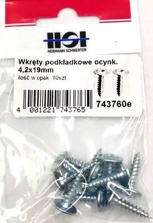 Pozinkované skrutky s podložkou 4,2 x 19 mm, balenie 10 ks