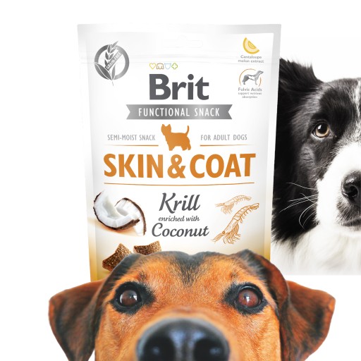 BRIT SKIN&COAT funkčná maškrta pre psov Krill s kokosom 150g