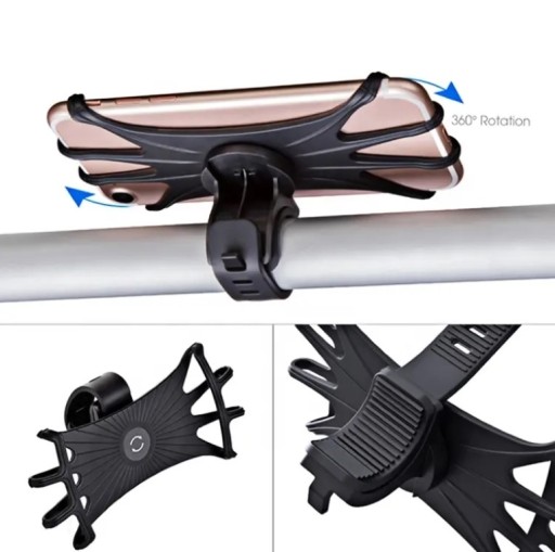 SILNÝ GUMOVÝ DRŽIAK NA BICYKEL PRE MOTOR SMARTFÓNU OTOČENIE 360° až o 6,5