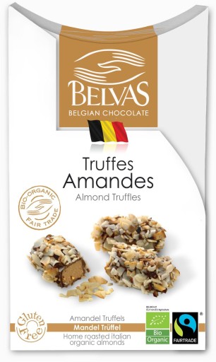 BELGICKÉ ČOKOLÁDY Hľuzovky s mandľami FAIR TRADE BEZLEPKOVÉ BIO 100 g