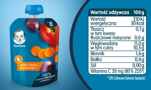GERBER dezert v tube jablko slivka mrkva 80g
