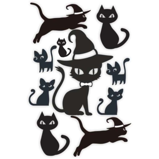 HALLOWEEN fólie NÁLEPKY čierne CATS mačiatka X10