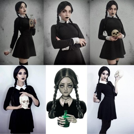 Streda Addams Čierna lesklá zapletená parochňa jedinečného štýlu