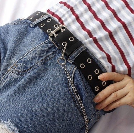 Čierny kožený dámsky opasok Punk Silver Reťaz