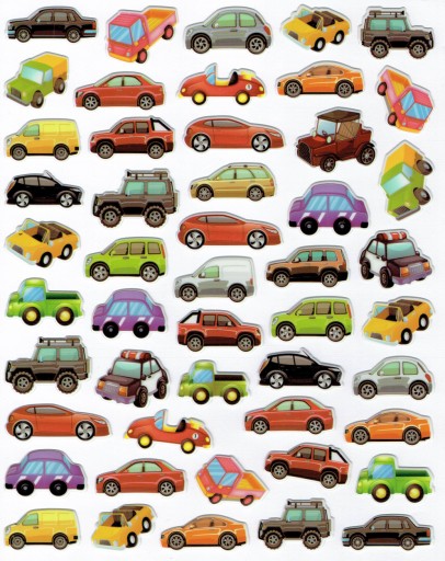 KONVEXNÉ MOTIVAČNÉ NÁLEPKY PUFFY 20x30cm. AUTÁ AUTÁ VOZIDLÁ AUTO