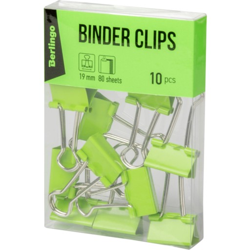 Kancelárske spony Berlingo, zelené, 19 mm, 80 listov, 10 ks, 1 bal.