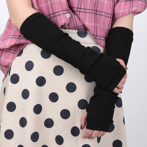 BEZPRSTOVÉ RUKAVICE ČIERNA LONG GOTH EMO Tenká hladká