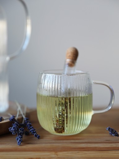 TEPLOTOLNÝ SKLENENÝ hrnček, drážkovaný, borosilikát, JUSTINE GLASS, 330 ml