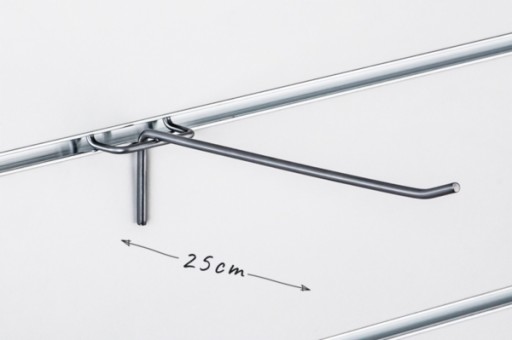 Single Slatwall háčik, strieborný drôt, 25 cm