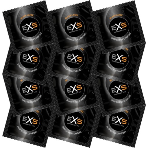 EXS BLACK LATEX klasické a vlhčené BLACK kondómy, sada 12 ks.