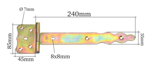 Stavebný pánt altánkových dverí, žltý, pozinkovaný, 250mm