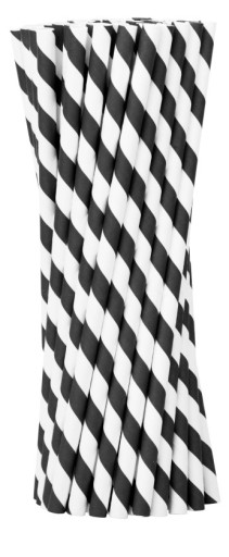 Papierové slamky, čierne pruhy, 195x8mm, 100 ks