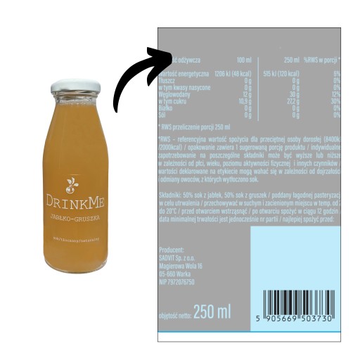 Jablčná hrušková šťava 100% 250ml lisovaná z hrušiek a jabĺk NFC pre deti