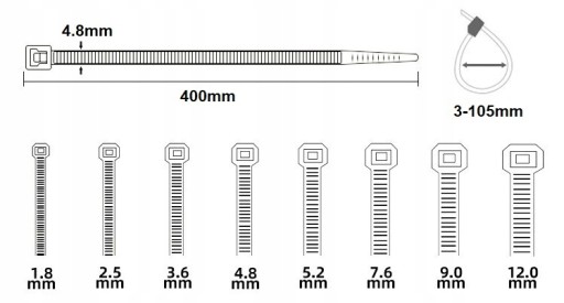 KABELOVÉ VIAZAČKY ČIERNA 400x4,8mm 100 ks