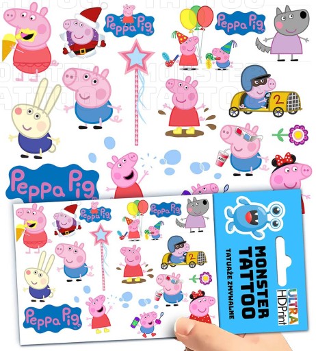 UMÝVAJÚCE DOČASNÉ TETOVANIE PRE DETI DETSKÉ PEPPA PIG ORIGINÁLNE DIZAJNY