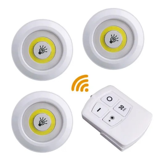 3x COB LAMPA BEZDRÔTOVÁ SAMOLEPIACA BATÉRIOVÁ LAMPA 2 REŽIMY + DIAĽKOVÉ OVLÁDANIE