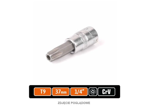 Drážkový kľúč TORX T9 S 1/4'' TEGEROVÝM OTVOROM