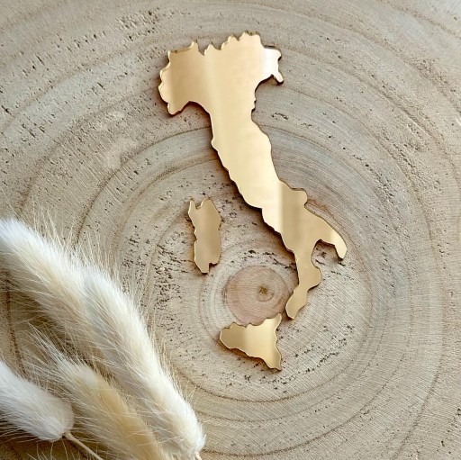 Mapa Talianska dekorácia Plexisklo Zlaté zrkadlo 11x7cm