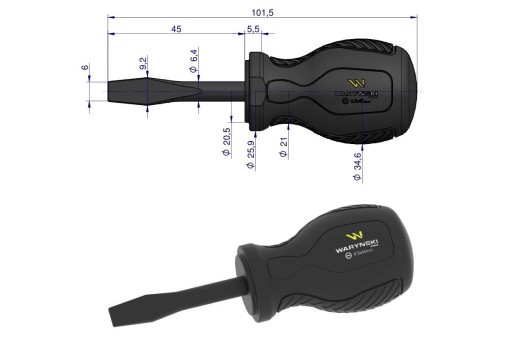 Plochý skrutkovač 6,5 mm x 45 mm SVCM. Waryński