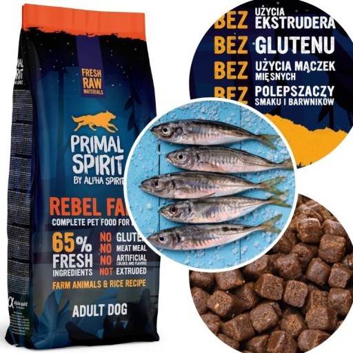 PRIMAL SPIRIT REBEL FARM suché mäkké krmivo pre psov 65% Kuracie Ryby 1 kg