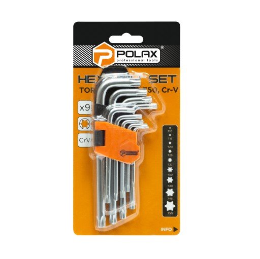Sada TORX imbusových kľúčov 9 ks. Т10-Т50 Cr-V Polax