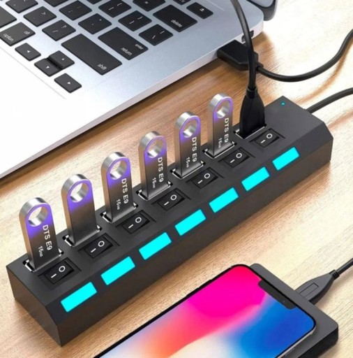 USB HUB 7 PORTOVÝ SPÍNAČ ROZDEĽOVAČA