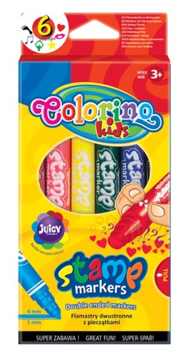 Colorino fixy, obojstranné fixy s pečiatkami, 6 farieb