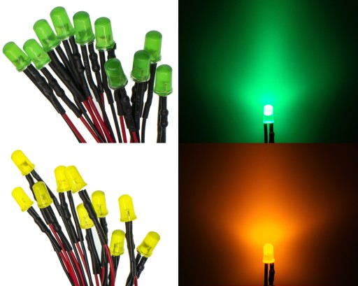 x10 LED 12V 3mm 7 FAREB, kábel 20cm