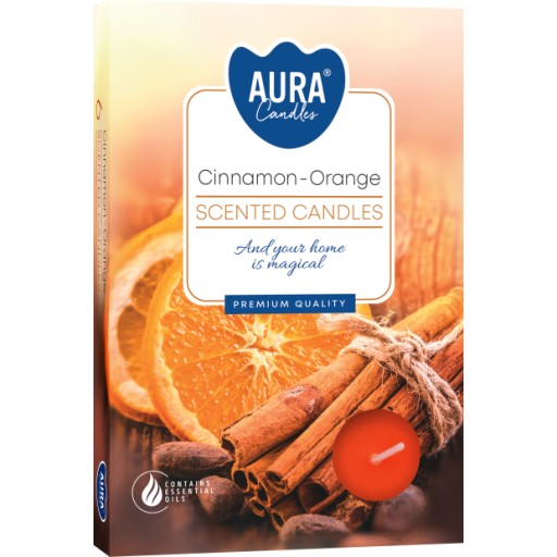 TEALIGHTY VONNÉ SVIEČKY Vonné čajové sviečky 4H ŠKORICA - ORANŽOVÁ
