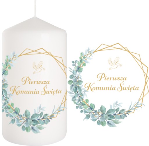 SVIEČKA prijímanie Sviečka Dekorácia na stôl SVÄTÉ prijímanie Boho listy 15cm