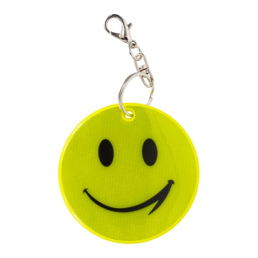 REFLEXNÁ KĽÚČENKA S KRABÍNOU OKRUHÁ USMIEVAJÚCA TVÁR HAPPY ŽLTÁ