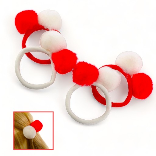 Bielo-červené gumičky do vlasov Pompom