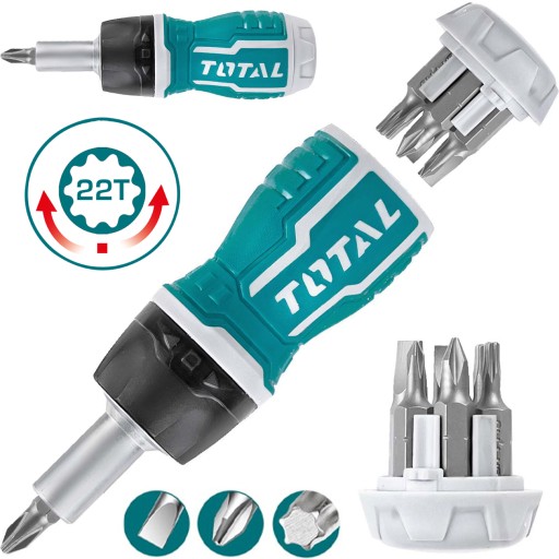 TOTAL MINI račňový skrutkovač s vymeniteľnými bitmi 1/4 sada 8 kusov