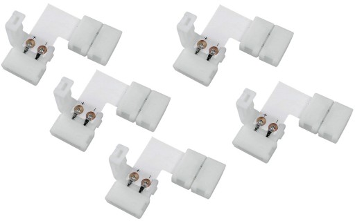 5 x ROHOVÝ 2 KOLÍKOVÝ UHLOVÝ KONEKTOR pre 8mm MONO PÁSKY