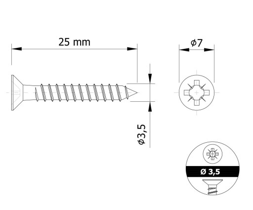 3,5 X 25 MM tvrdené kužeľové skrutky do dreva