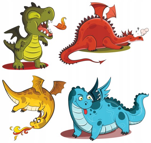 NÁLEPKY NA BIELEJ FÓLII NA NÁSTENNÝ NÁBYTOK DRACI DINOSAURY