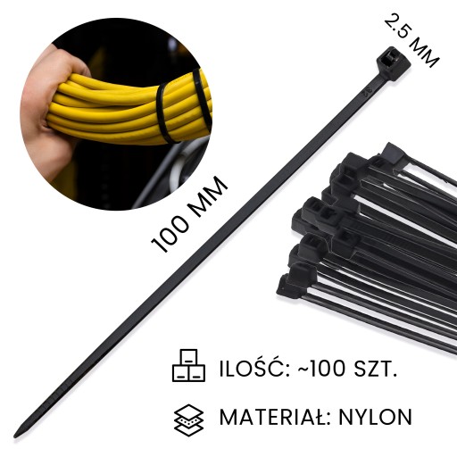 KÁBLOVÉ SPOJKY ČIERNA 2,5x100mm 100 KS Veľmi pevné