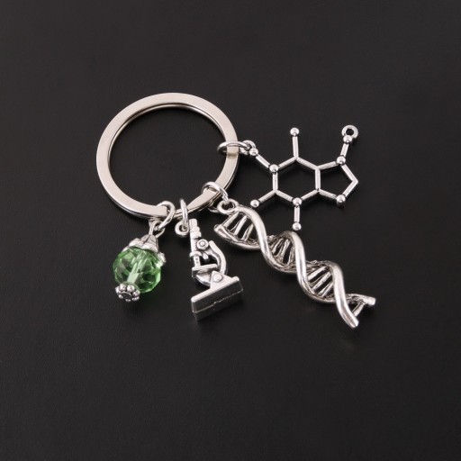Prívesok na kľúče strieborný prívesok na kľúče CHEMICKÝ LABORATORNÝ DNA MICROSKOP