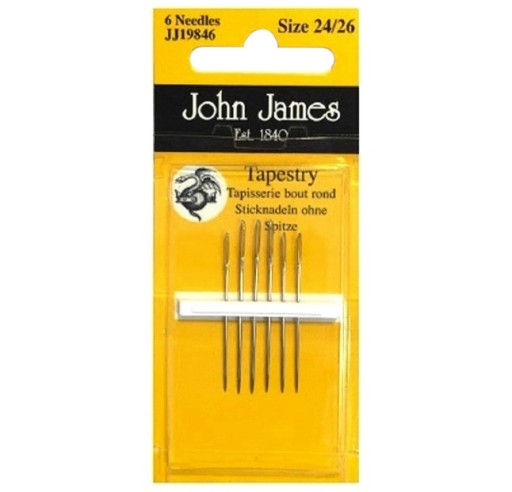 Sada ozdobných vyšívacích ihiel - John James - veľkosť 24-26, 6 ks.