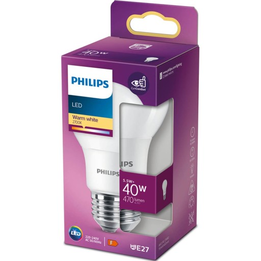 E27 A60 LED žiarovka 5,5W = 40W 470lm 2700K Teplá biela PHILIPS