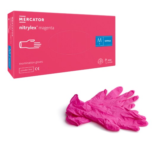 Rukavice nitrilové MERCATOR NITRYLEX magenta AQL 1,5 100 ks veľkosť M