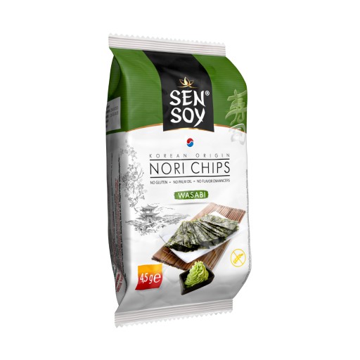 Nori Wasabi Kórejské čipsy 4,5g SEN SOY pražené riasy snack riasy