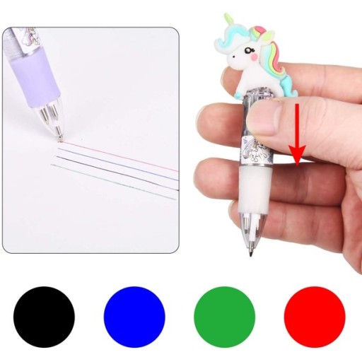 MINI VIACFAREBNÉ AUTOMATICKÉ GULIČKOVÉ PERO JEDNOROŽEC darček 4v1 pre dieťa