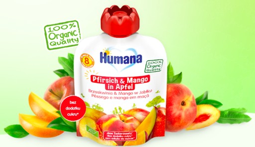 HUMANA Jablkovo-broskyňovo-mangová pena po 8 mesiacoch 90g