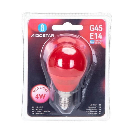 E14 LED guľová žiarovka G45mm 230V 4W dekoračná farebná RED Red Light