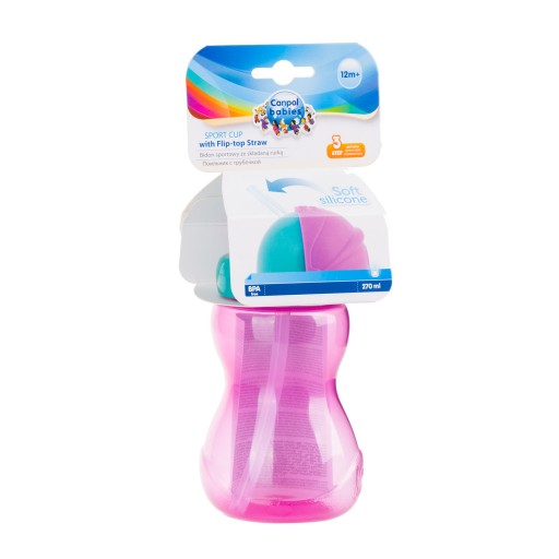 CANPOL Hrnček, fľaša na vodu so slamkou, tuba, 270 ml, 4 farby